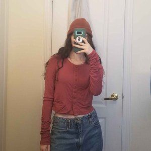 Gathered Sleeve Button Front Crop Cardigan